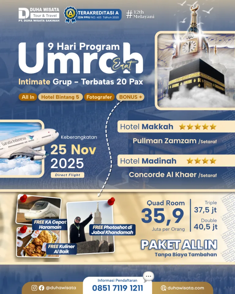 Umroh November Bintang 5 | Duha Wisata | Umroh Liburan | Umroh Private