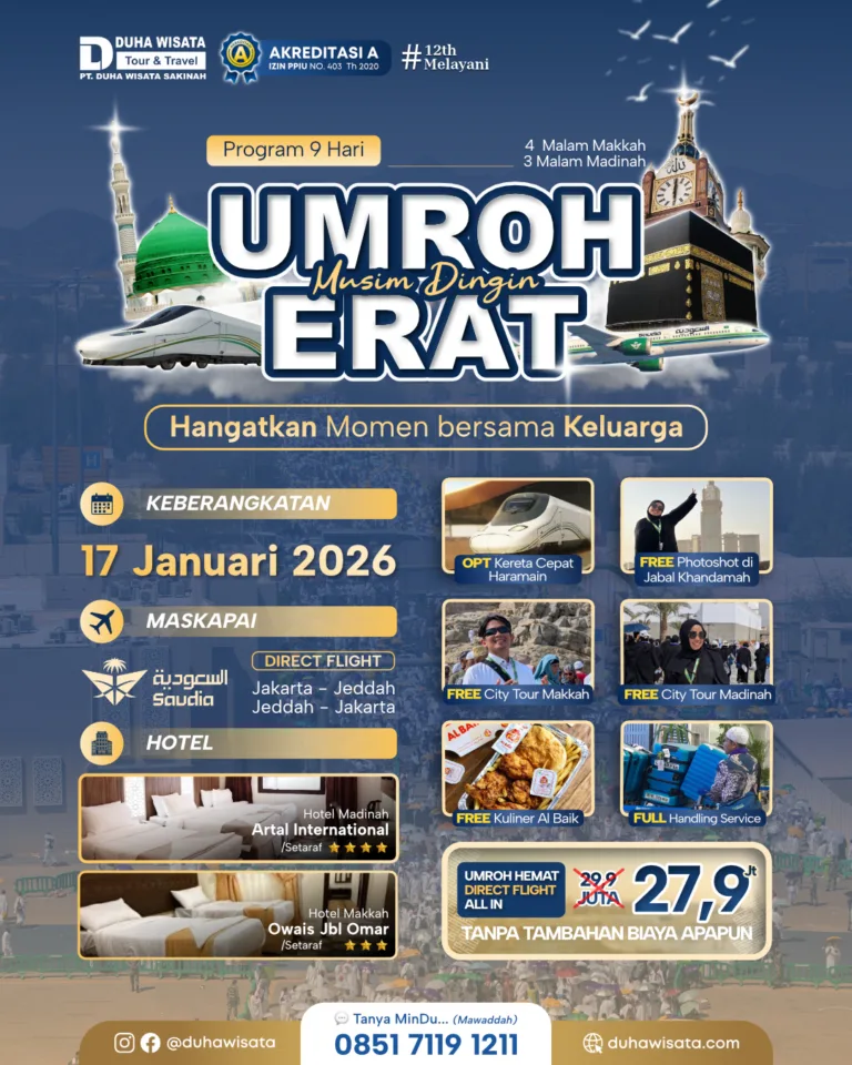 Umroh Erat Januari 2026 – Paket Hemat Awal Tahun | Duha Wisata